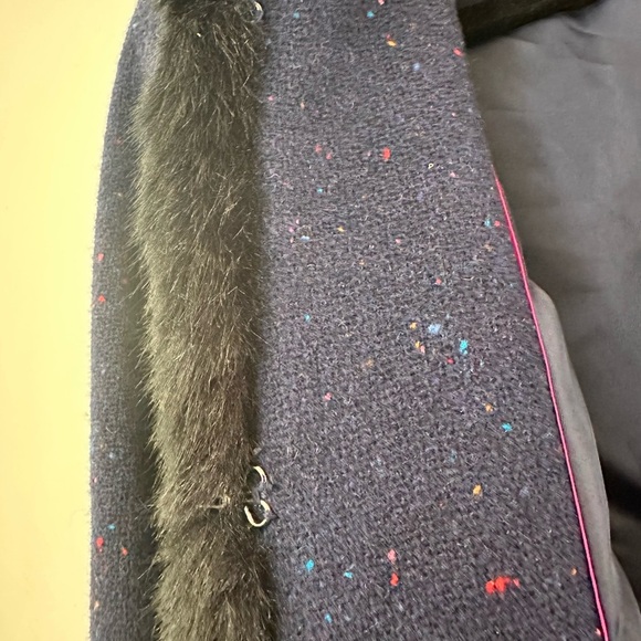 Talbots Speckled wool faux fur trim Navy blazer size 12p - Picture 8 of 12